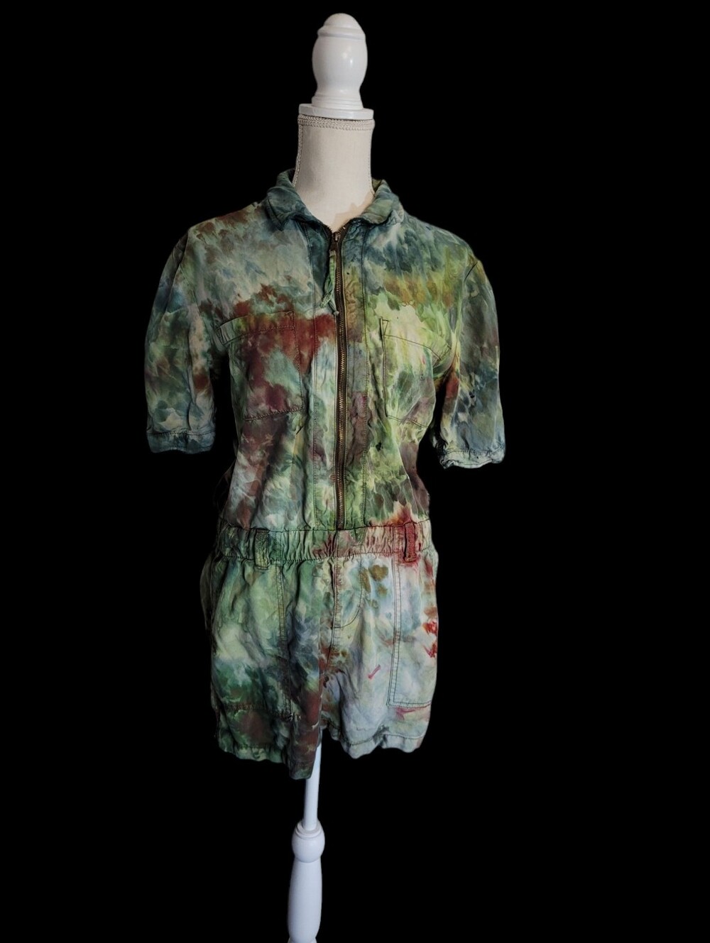 Utility Indie Earthy Tone Tie Dye Jumper Zip Up Size Large